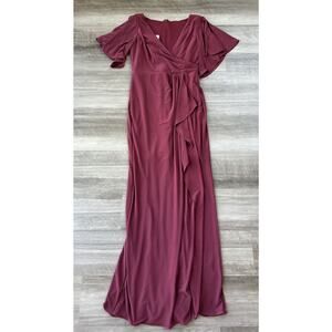 Dessy Collection Faux Wrap Lux Jersey Dress Size 2 Cabernet Bridesmaid 3107